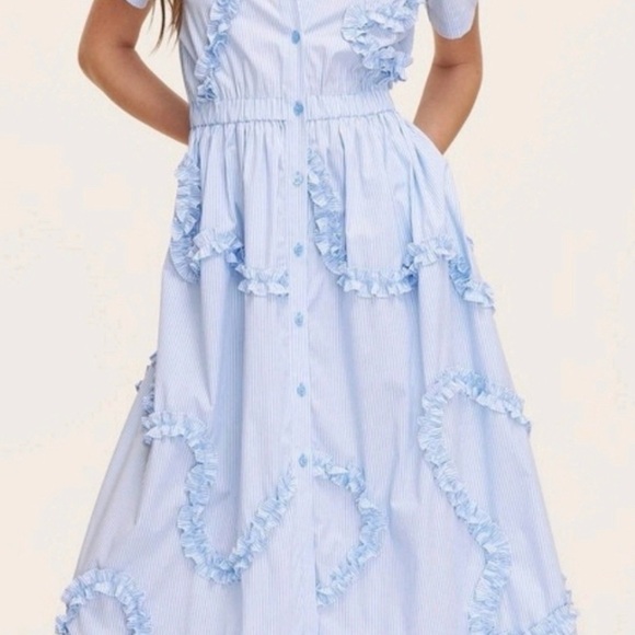 kate spade Dresses & Skirts - kate spade Light Blue Ruffle-Trim Button Front Midi Dress